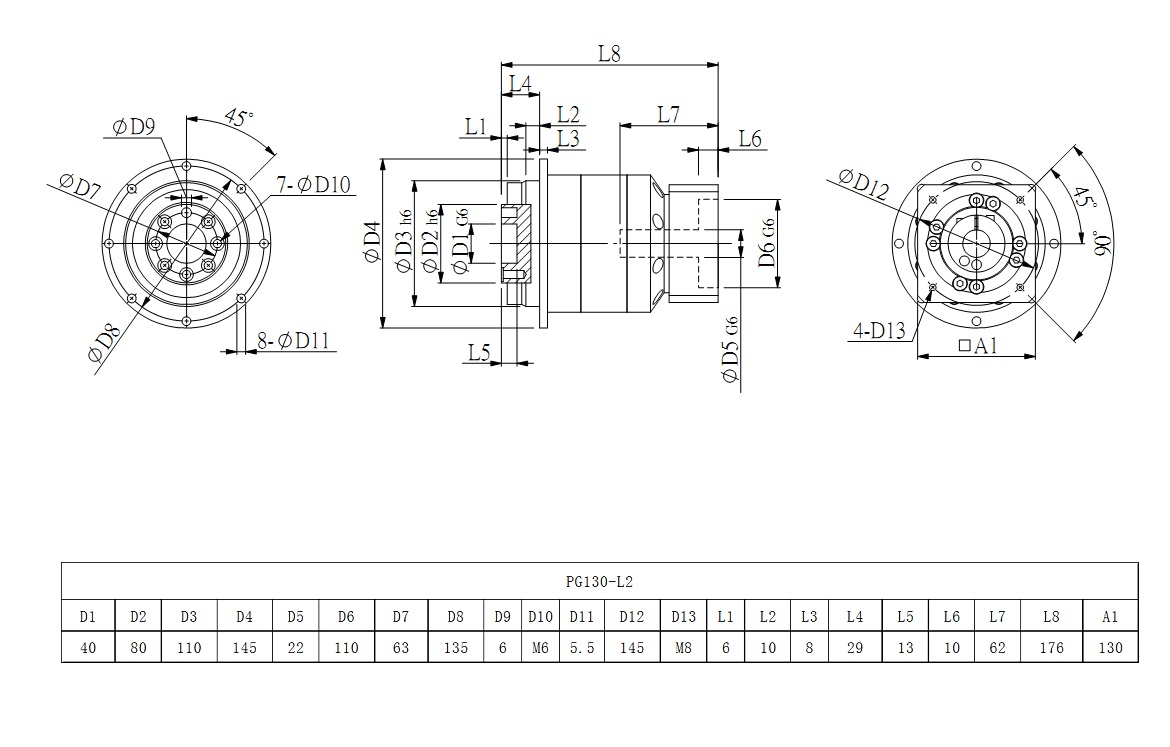PG系列減速機標準尺寸 PG系列減速機標準尺寸